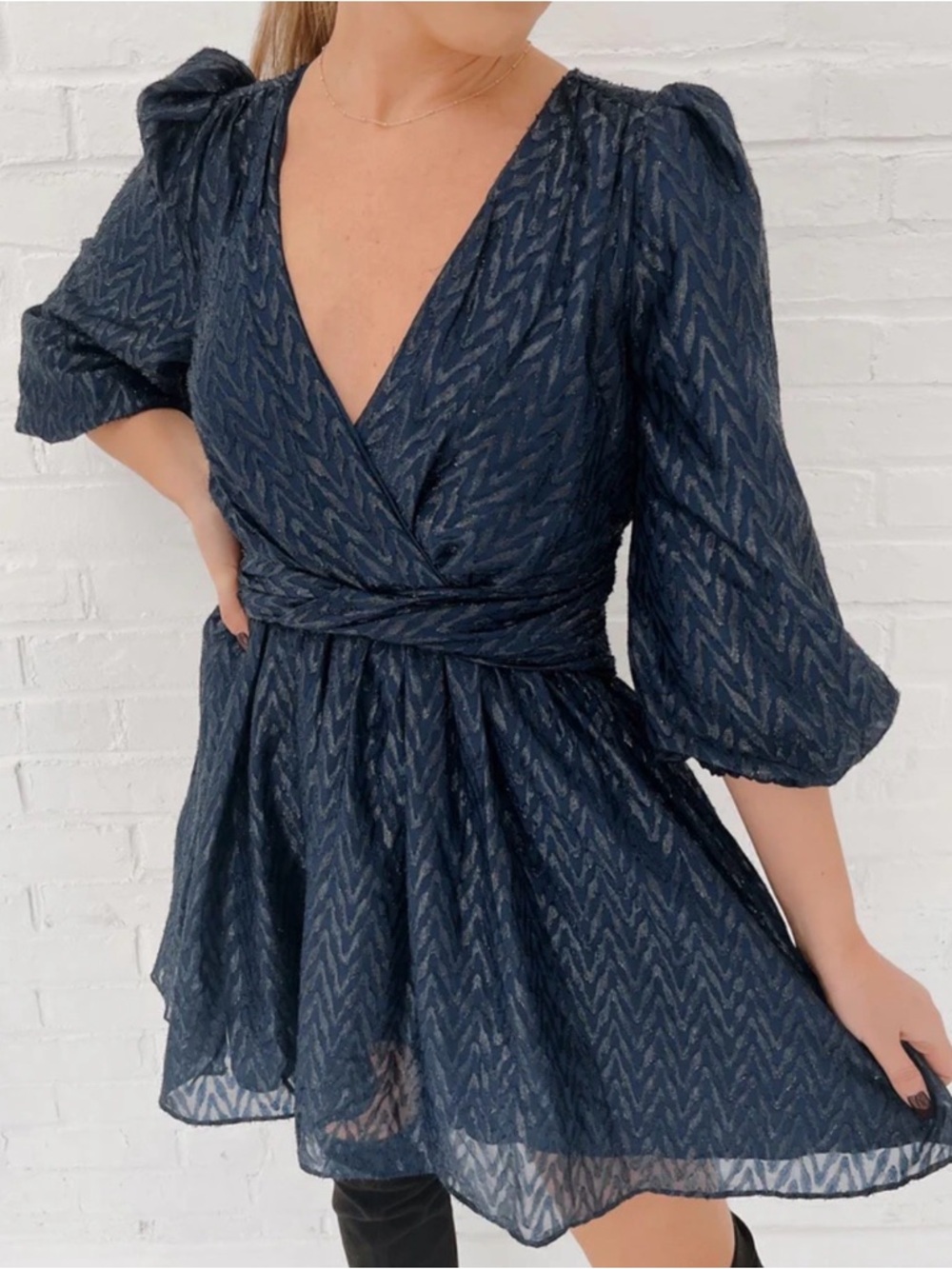 DO+BE Black Shimmer Puff Sleeve Mini Dress